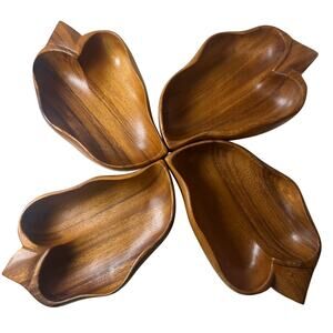Blair Hawaii Monkey Pod Wood Leaf Bowls Set of 4 Mid Century Tiki Tropical